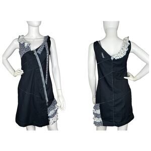 Iconoclast Size S Sleeveless Dress Funky Patchwork Asymmetrical Ruffles Unique